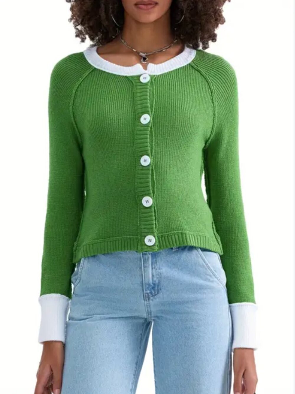 NWOT Green/White Button Up Long Sleeve Cartigan